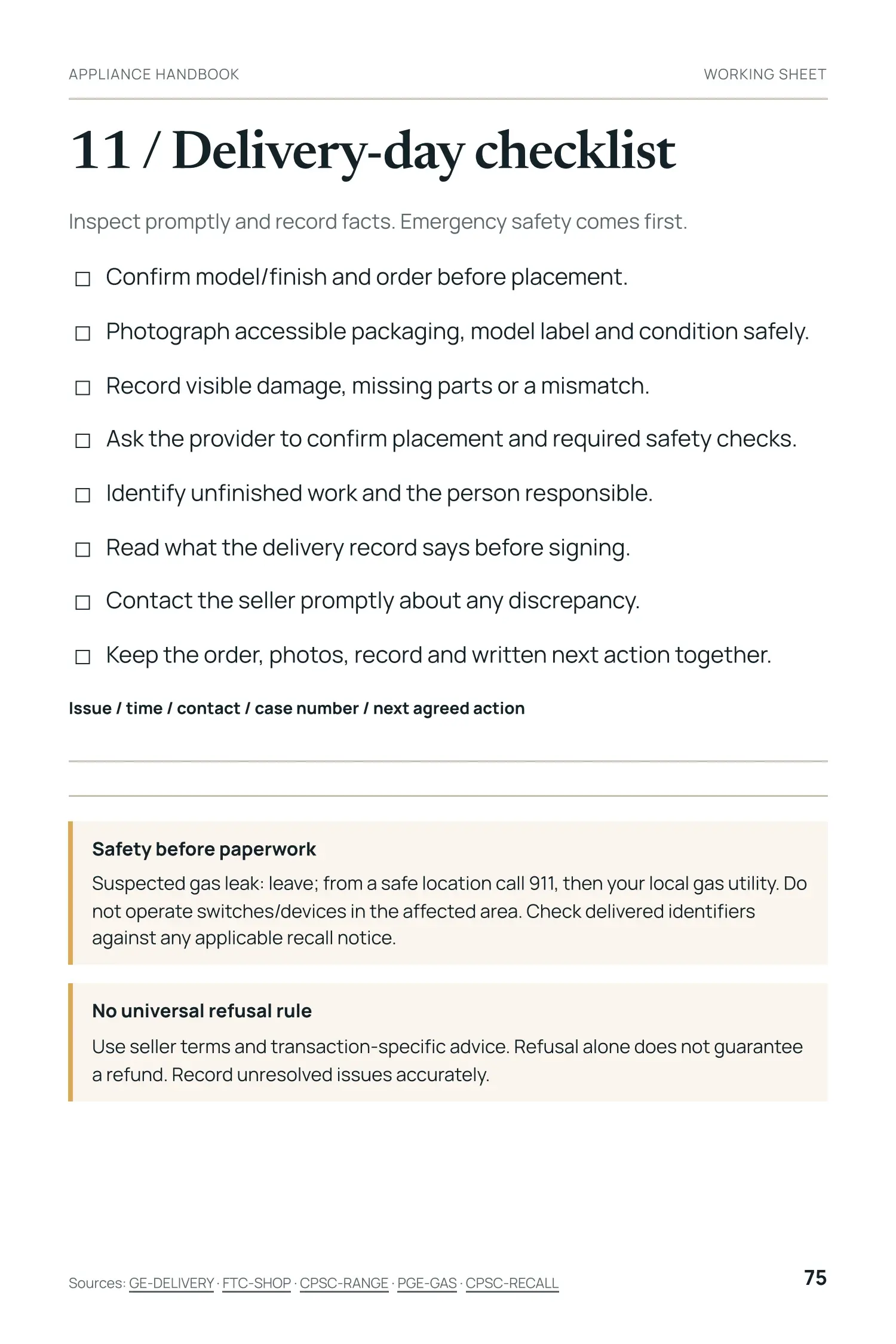 Delivery-day checklist