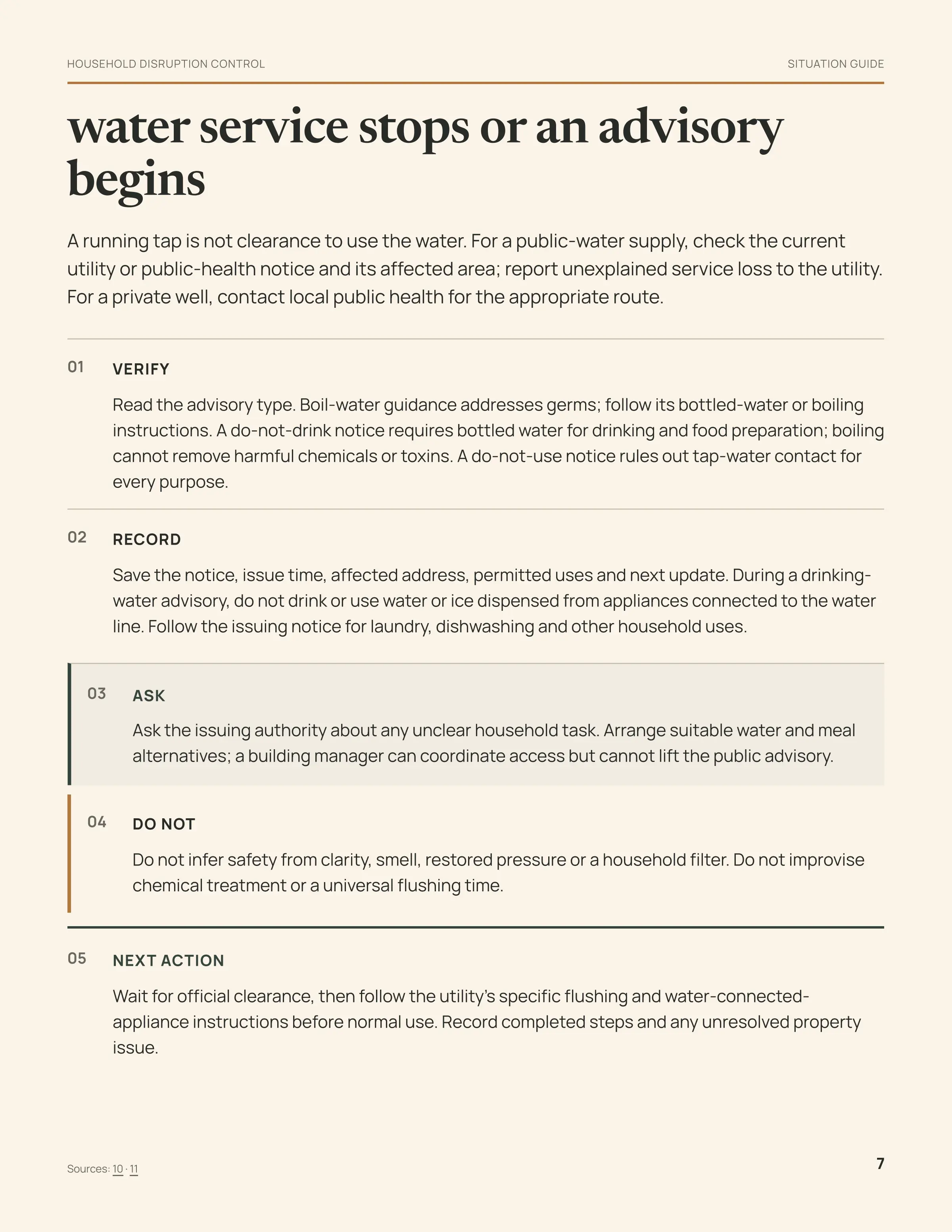 The Household Disruption Control Book: water service stops or an advisory begins